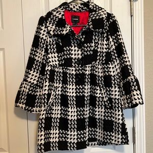 My Michelle Black and White Cropped Sleeve Pea Coat